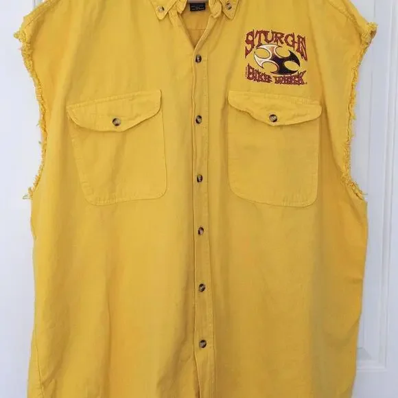 Sturgis Rally 2007 Yellow Sleeveless Denim Motorcycle Bike Week Shirt Mens 5XL - Picture 6 of 12